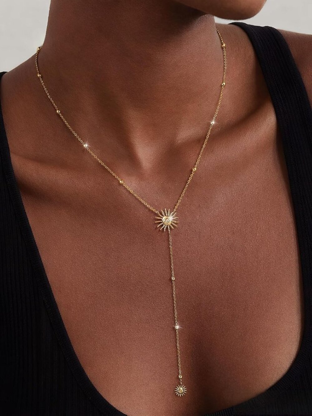 Lariat Necklace for Women, 14k Gold Plated Long Y-Shaped Drop Chain Necklace Dai - Picture 3 of 8